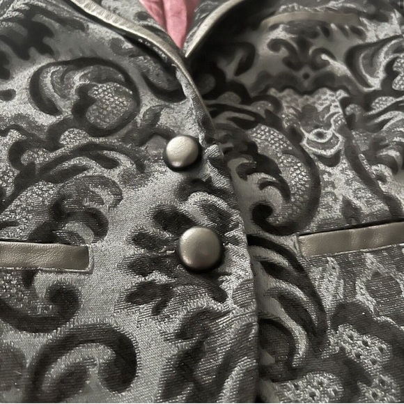 Marciano Women’s Black Jacquard Blazer Jacket Leather Trim Tapestry Size 4 - Picture 5 of 11